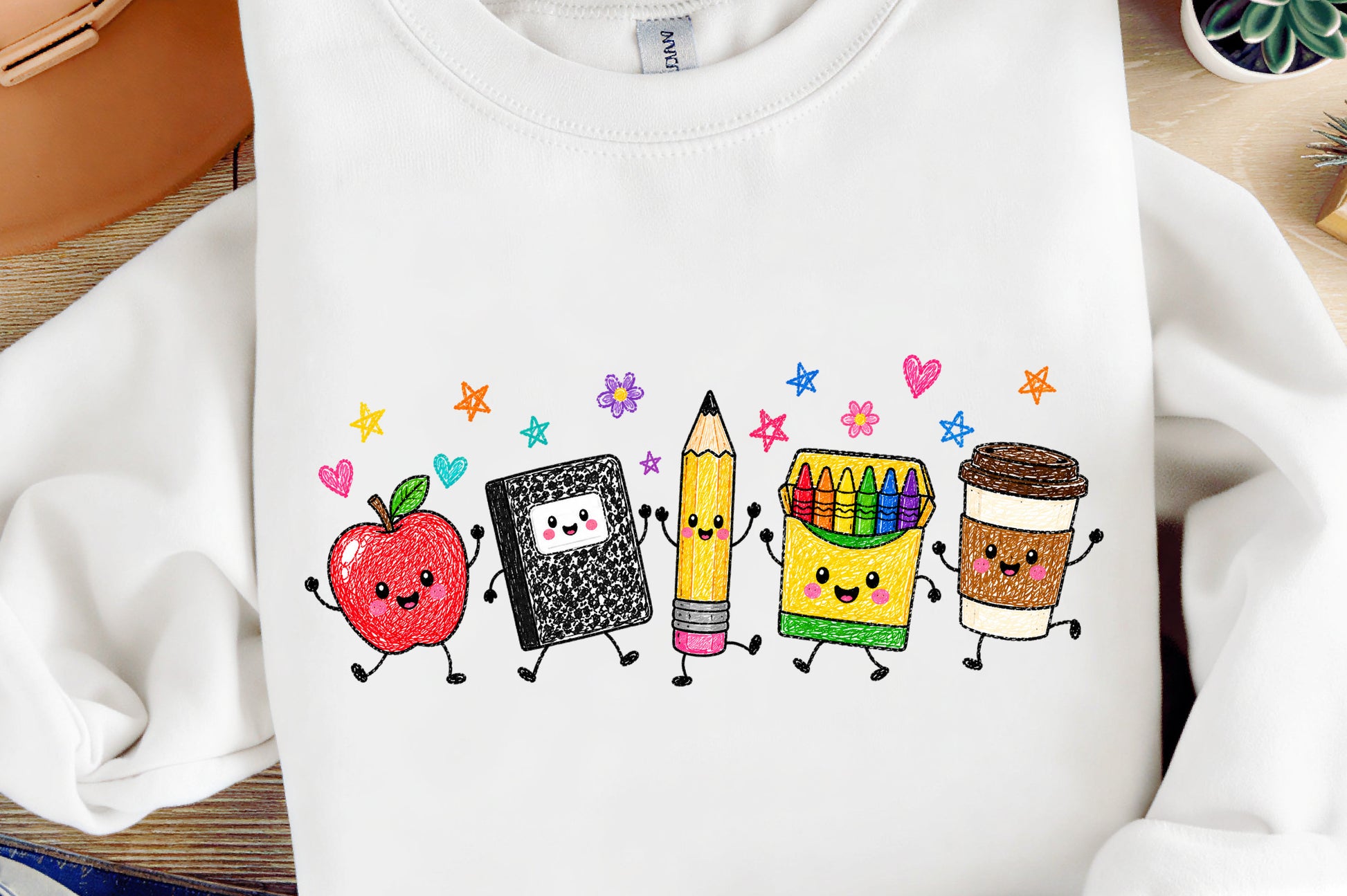 Back to School Supplies PNG Cute Apple Pencil Crayon Notebook Teacher