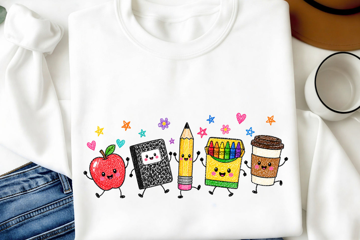 Back to School Supplies PNG Cute Apple Pencil Crayon Notebook Teacher