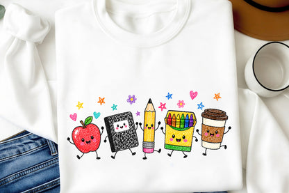 Back to School Supplies PNG Cute Apple Pencil Crayon Notebook Teacher
