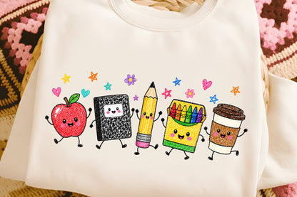 Back to School Supplies PNG Cute Apple Pencil Crayon Notebook Teacher