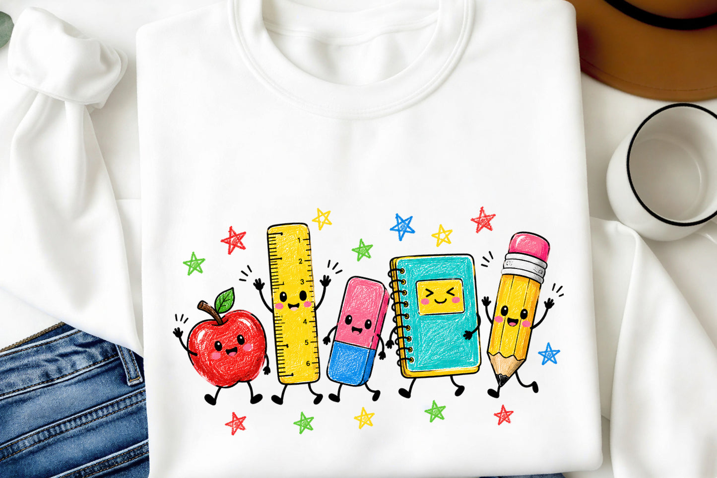 Back to School PNG Apple Ruler Pencil Notebook Eraser School Supplies