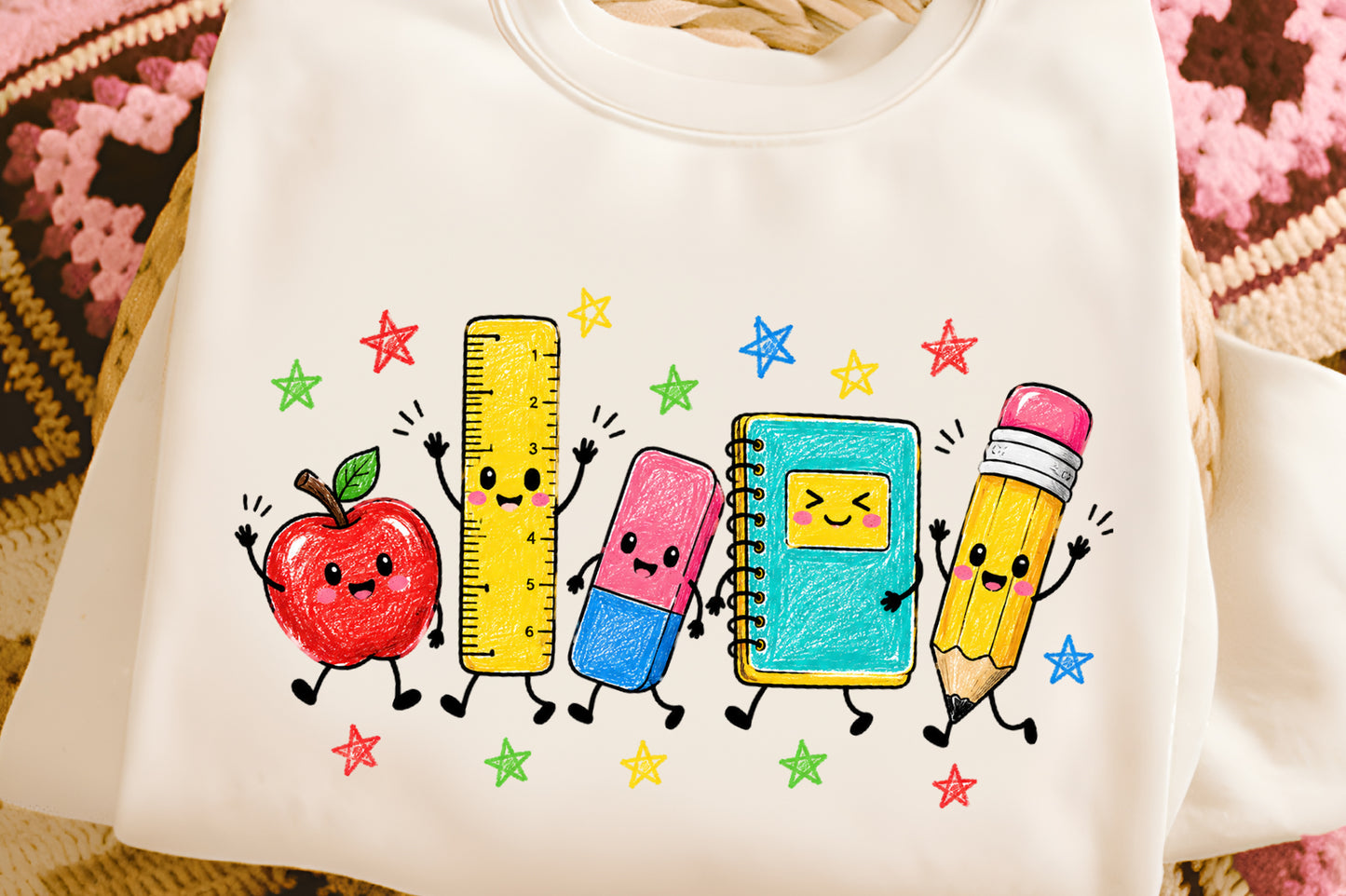 Back to School PNG Apple Ruler Pencil Notebook Eraser School Supplies