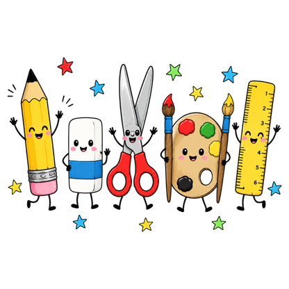 Back to School PNG School Supplies Pencil Ruler Crayon Clipart