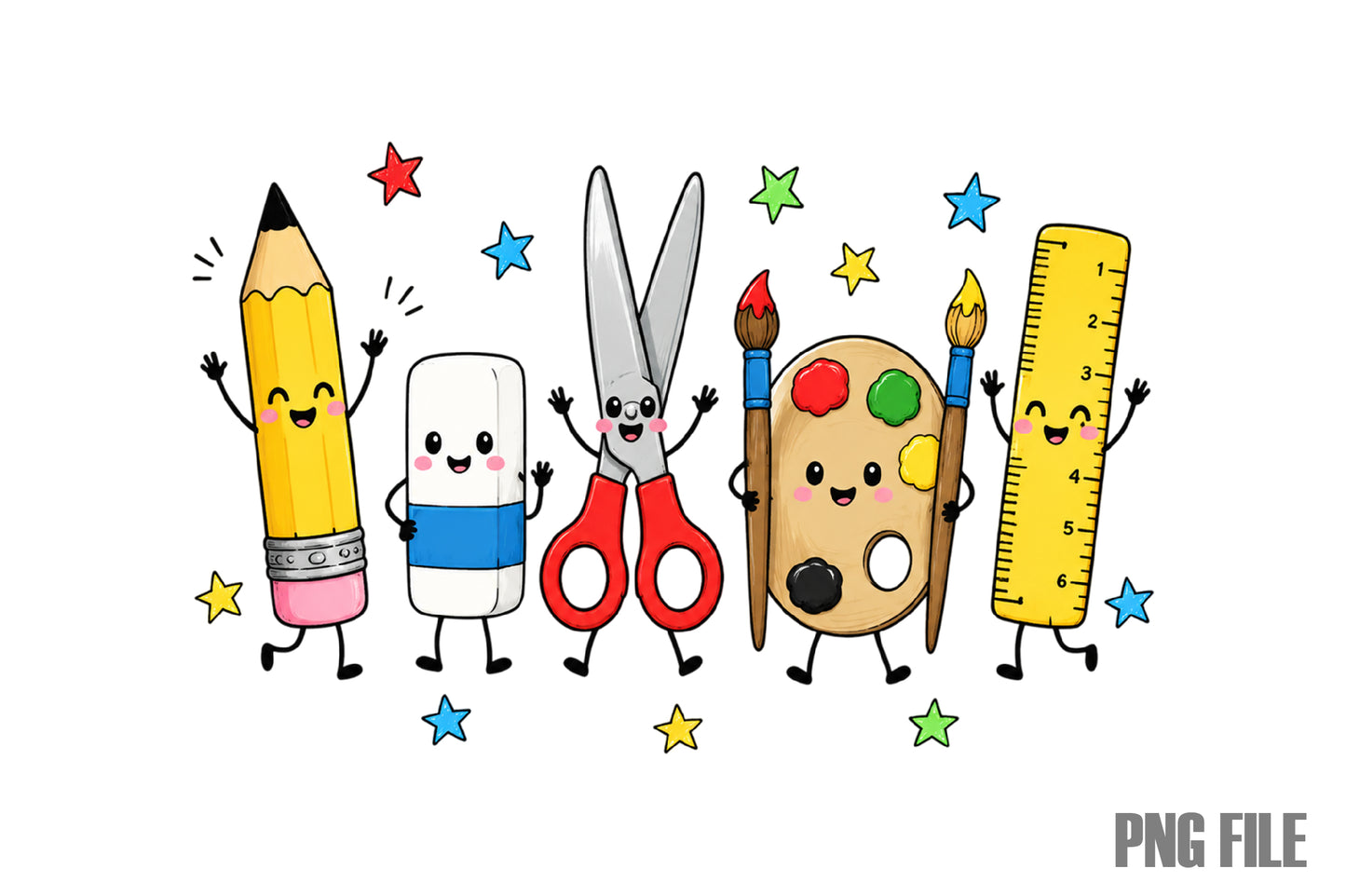 Back to School PNG School Supplies Pencil Ruler Crayon Clipart