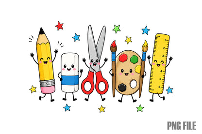 Back to School PNG School Supplies Pencil Ruler Crayon Clipart