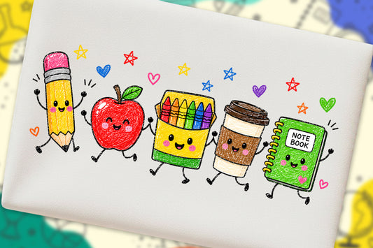 Back to School Supplies PNG Cute Apple Pencil Crayon Notebook Teacher