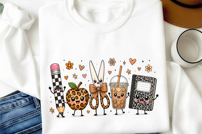 Cute Back to School Supplies PNG Pencil Apple Scissors Notebook Sublimation