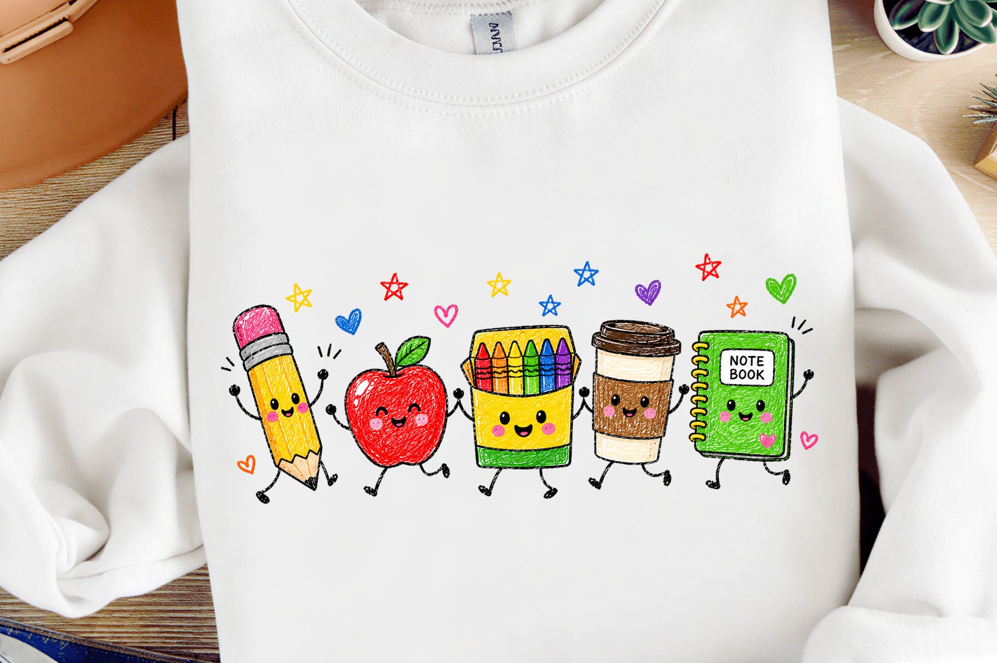 Back to School Supplies PNG Cute Apple Pencil Crayon Notebook Teacher