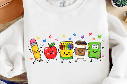 Back to School Supplies PNG Cute Apple Pencil Crayon Notebook Teacher