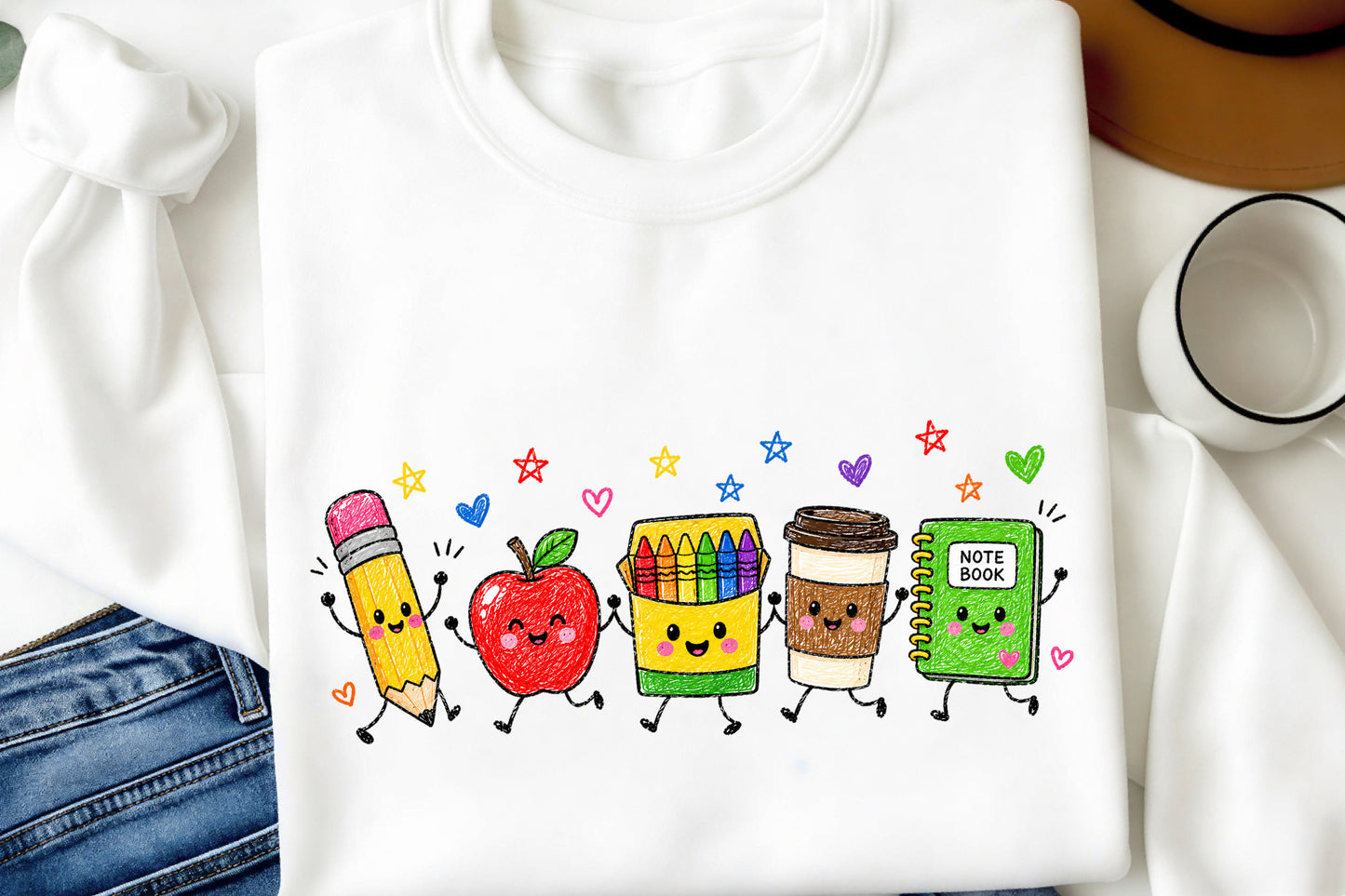 Back to School Supplies PNG Cute Apple Pencil Crayon Notebook Teacher