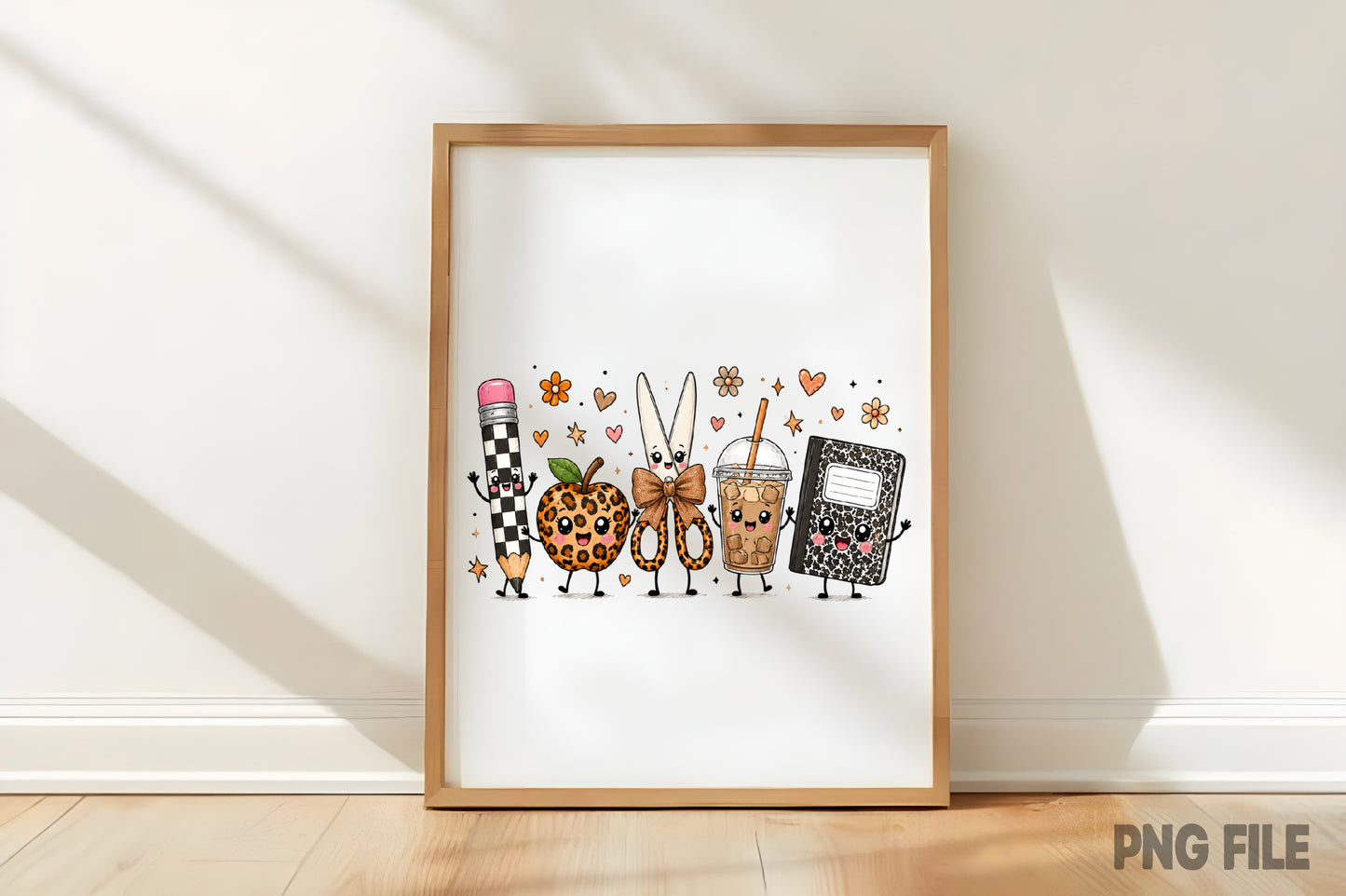 Cute Back to School Supplies PNG Pencil Apple Scissors Notebook Sublimation