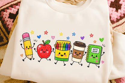 Back to School Supplies PNG Cute Apple Pencil Crayon Notebook Teacher