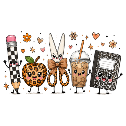 Cute Back to School Supplies PNG Pencil Apple Scissors Notebook Sublimation