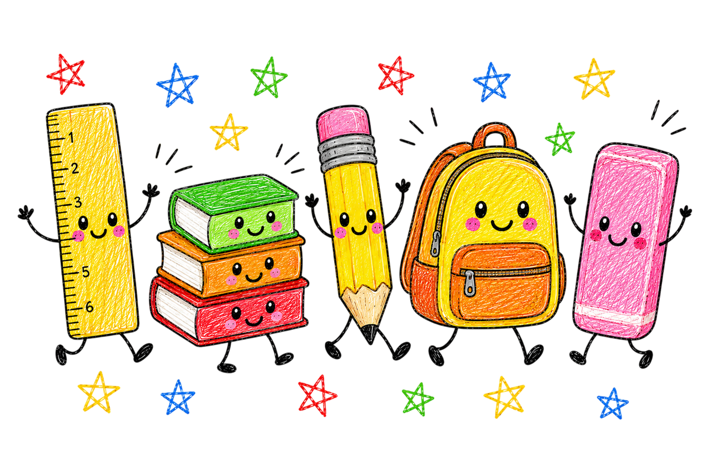Back to School Teacher Pencil Ruler Books Backpack PNG