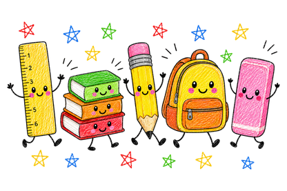 Back to School Teacher Pencil Ruler Books Backpack PNG