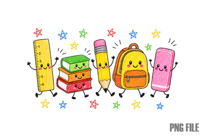 Back to School Teacher Pencil Ruler Books Backpack PNG