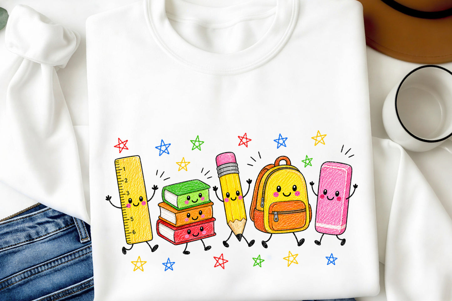 Back to School Teacher Pencil Ruler Books Backpack PNG