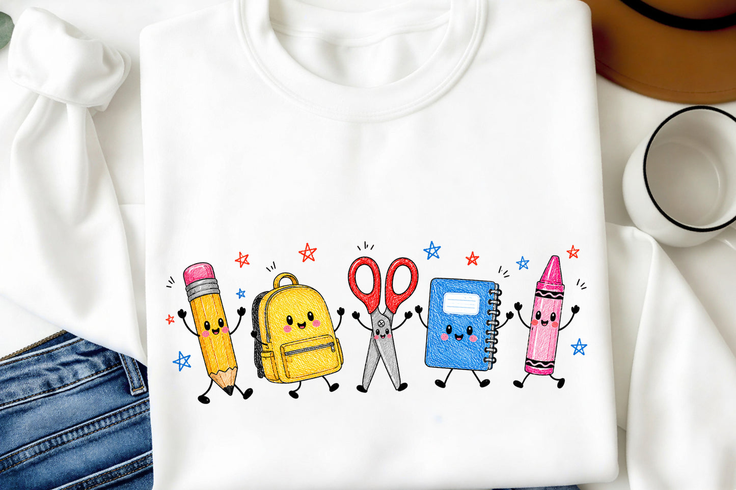 Back to School Supplies PNG Cute Pencil Backpack Scissors Notebook Teacher