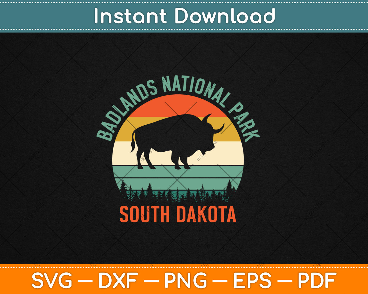 Badlands National Park South Dakota Buffalo Retro Sunset Svg Digital Cutting File