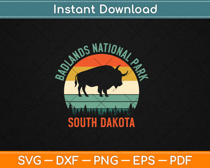 Badlands National Park South Dakota Buffalo Retro Sunset Svg Digital Cutting File