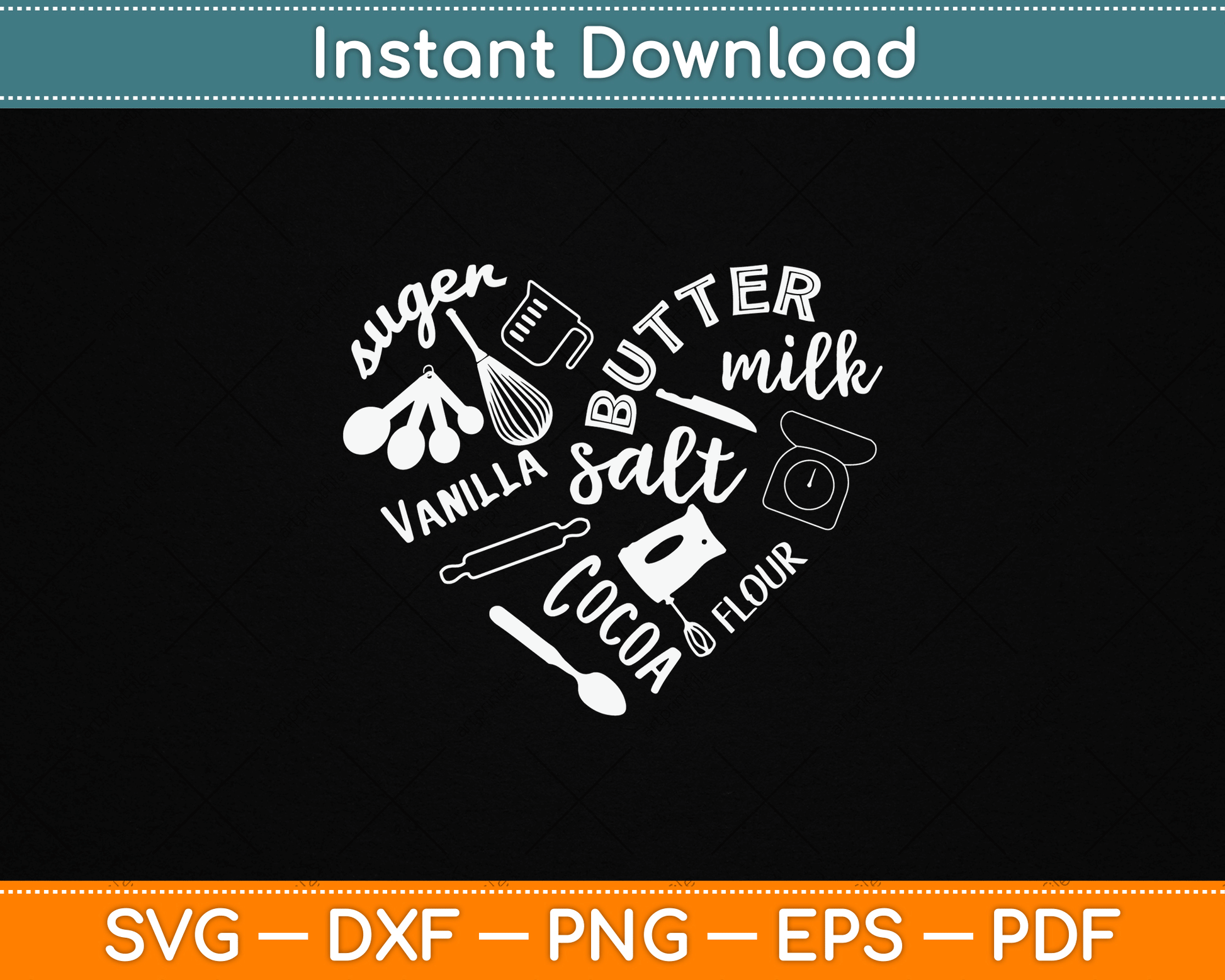 Baking Heart SVG Design Gift for Baker Pastry Chef or Cook Digital Download