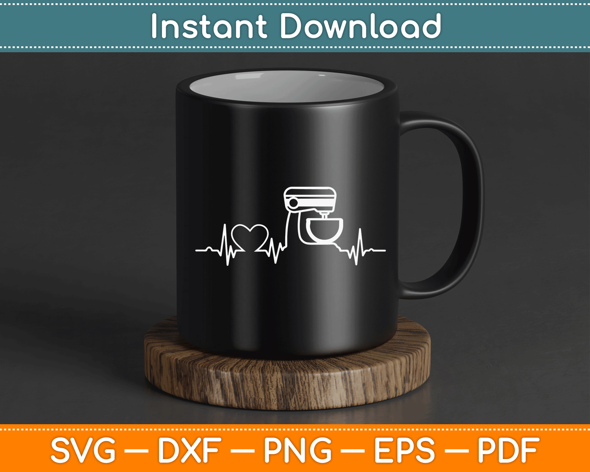 Heartbeat baking SVG design for T-shirts, aprons, mugs, and kitchen decor