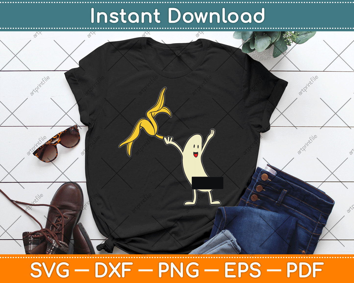 Banana Striptease Censored Naked Funny SVG Digital Cutting File