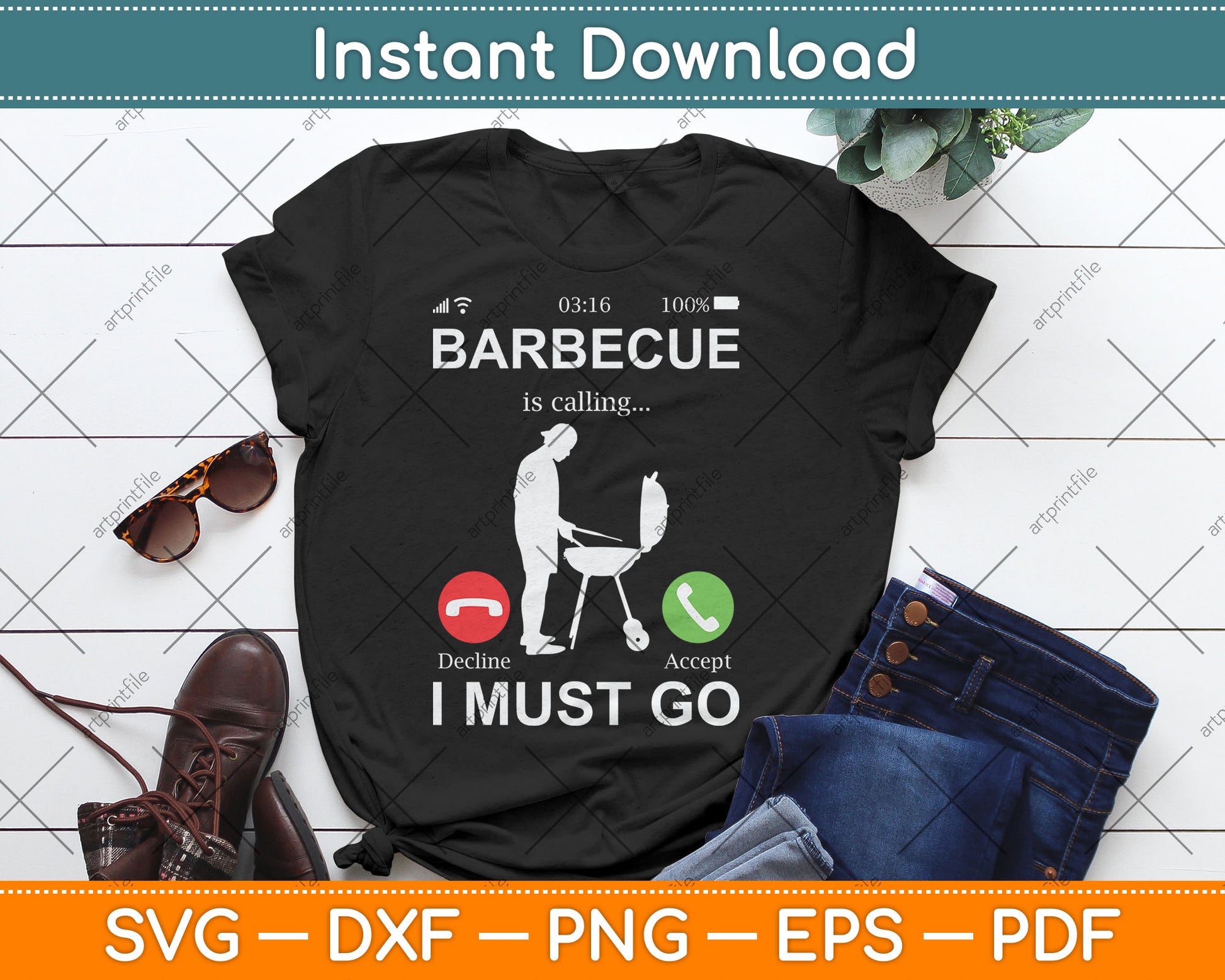 Barbecue Is Calling I Must Go Funny Bbq Grill Svg Digital Cutting File