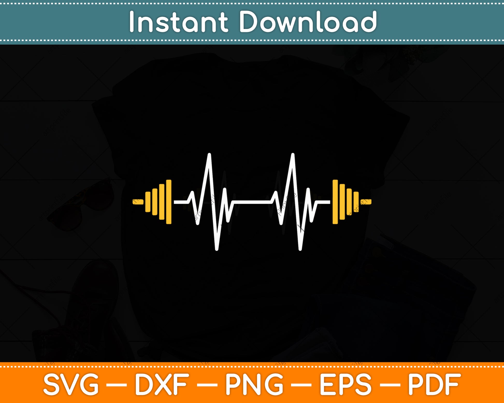 Barbell Weightlifting Heartbeat Svg Digital Cutting File