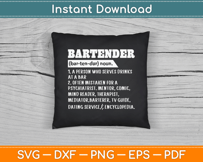 Bartender Definition Barkeeper Bar Funny Bartender SVG Digital Cutting File