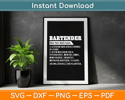 Bartender Definition Barkeeper Bar Funny Bartender SVG Digital Cutting File