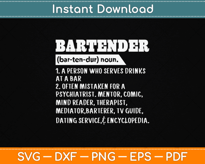 Bartender Definition Barkeeper Bar Funny Bartender SVG Digital Cutting File