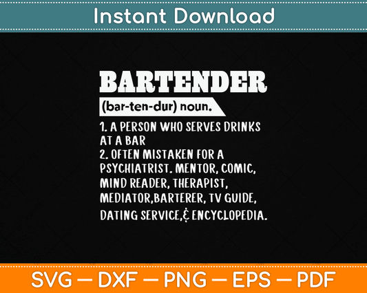 Bartender Definition Barkeeper Bar Funny Bartender SVG Digital Cutting File