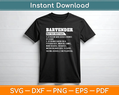 Bartender Definition Barkeeper Bar Funny Bartender SVG Digital Cutting File