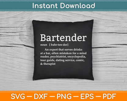 Bartender Definition Funny Cocktail Bar Mixologist SVG Digital Cutting File