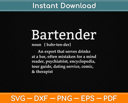 Bartender Definition Funny Cocktail Bar Mixologist SVG Digital Cutting File