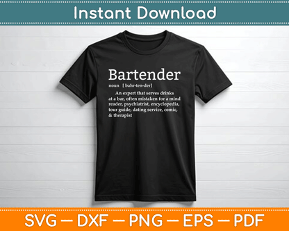 Bartender Definition Funny Cocktail Bar Mixologist SVG Digital Cutting File