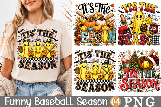 Baseball Softball Tis The Season PNG Halloween Christmas Sublimation Bundle
