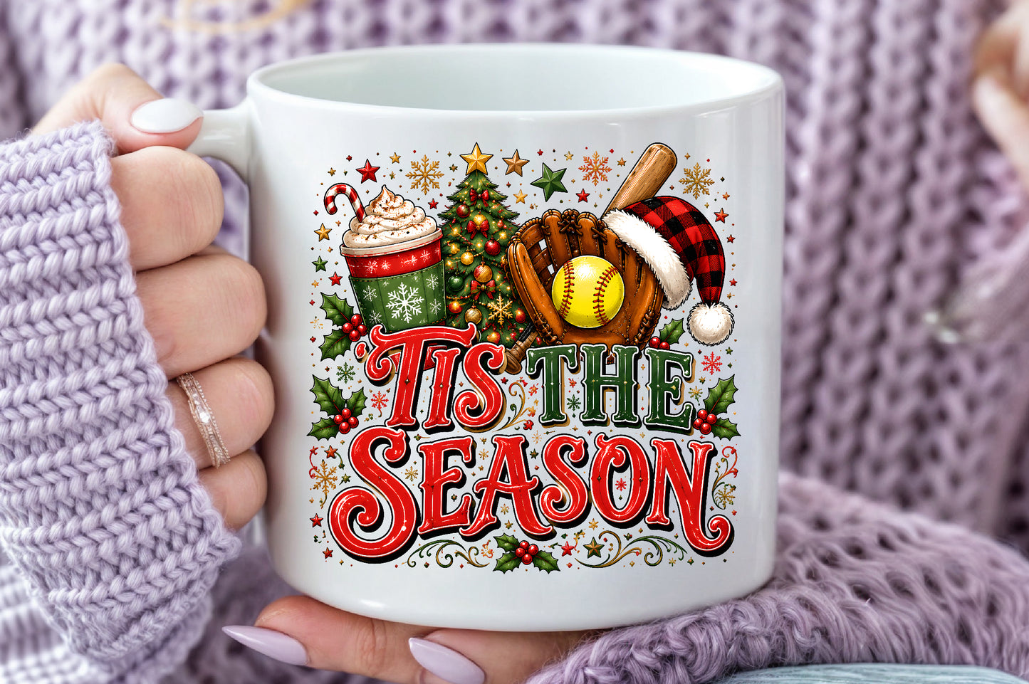 Baseball Softball Tis The Season PNG Halloween Christmas Sublimation Bundle