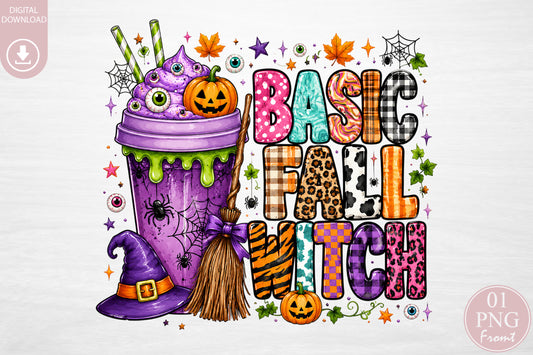 Basic Fall Witch PNG Retro Halloween Witch Pumpkin Sublimation Design