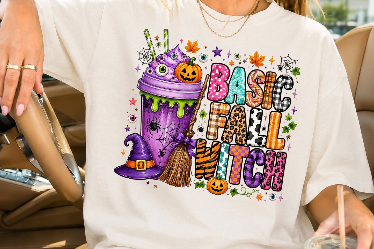 Basic Fall Witch PNG Retro Halloween Witch Pumpkin Sublimation Design