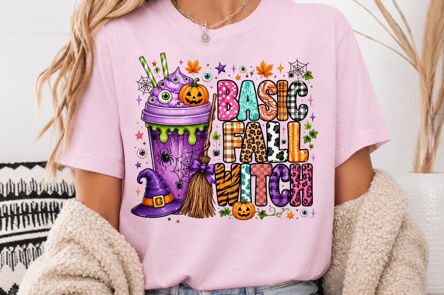 Basic Fall Witch PNG Retro Halloween Witch Pumpkin Sublimation Design