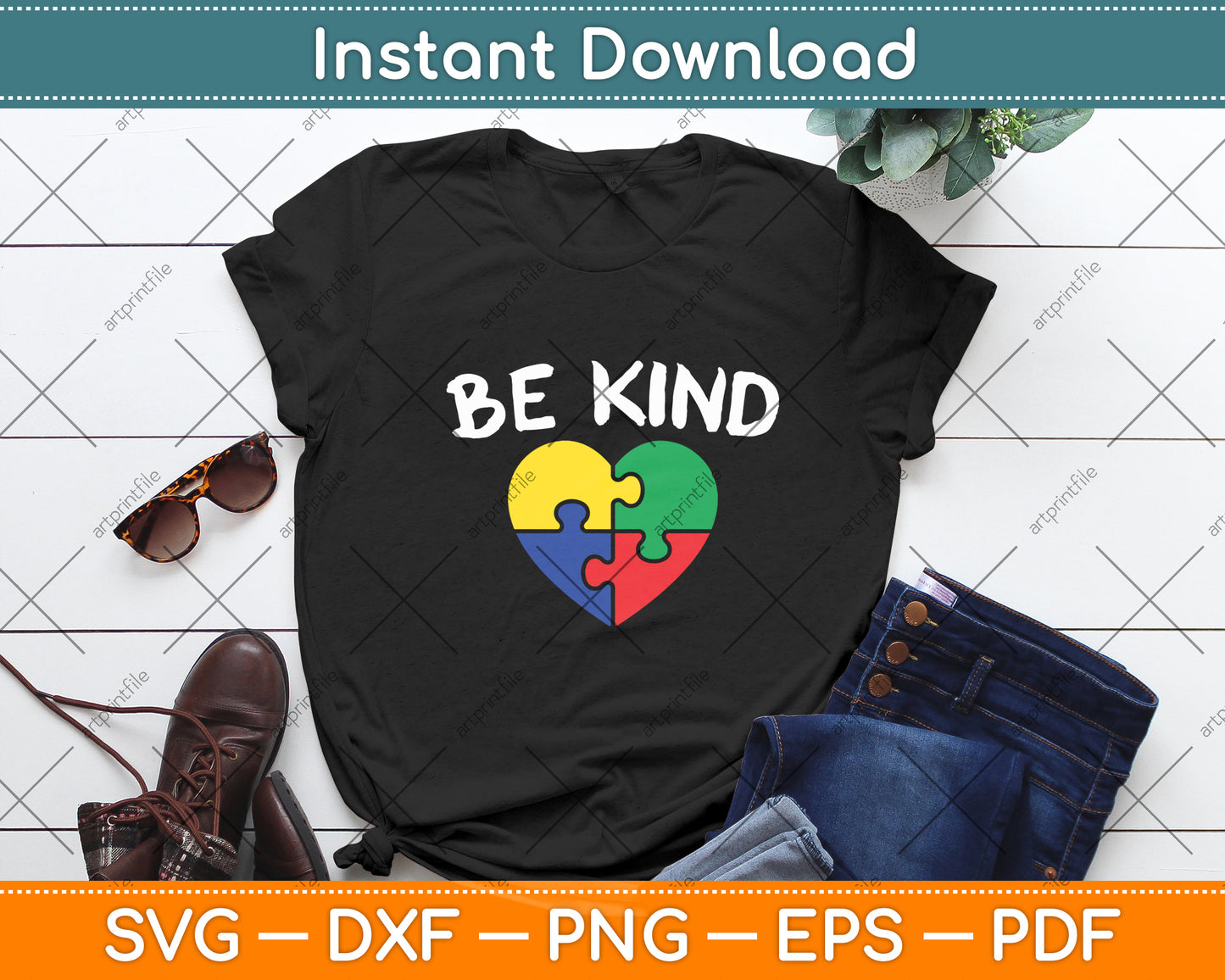 Be Kind Autism Puzzle Piece Svg Digital Cutting File