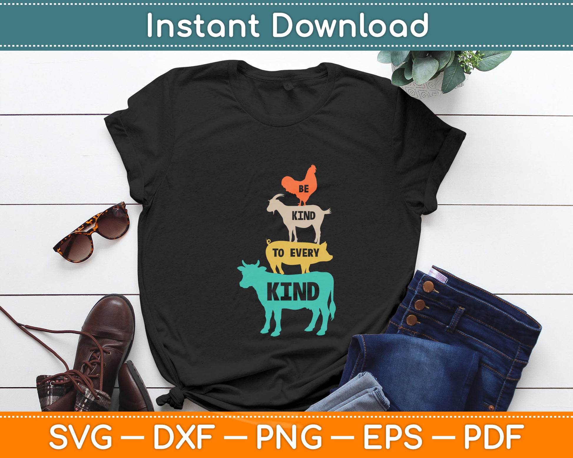 Be Kind To Every Kind Retro Vintage Funny Vegetarian Vegan Svg Digital Cutting File