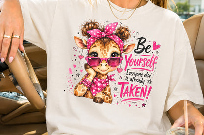 Be Yourself Cute Giraffe PNG Pink Sunglasses Girly Sublimation Design