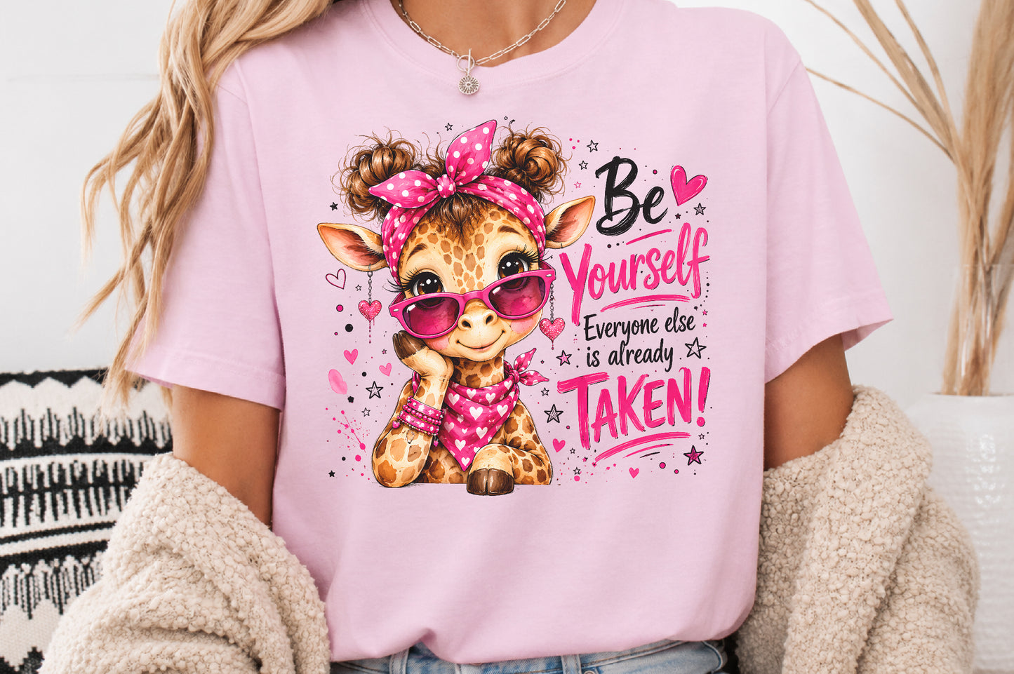 Be Yourself Cute Giraffe PNG Pink Sunglasses Girly Sublimation Design