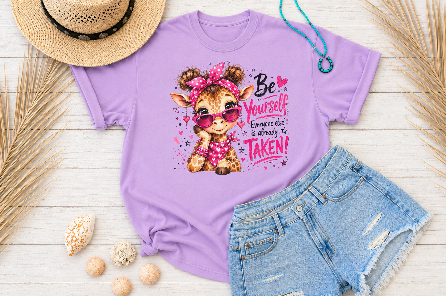 Be Yourself Cute Giraffe PNG Pink Sunglasses Girly Sublimation Design
