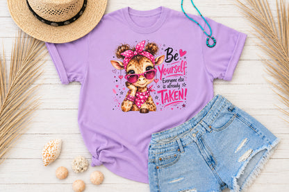 Be Yourself Cute Giraffe PNG Pink Sunglasses Girly Sublimation Design