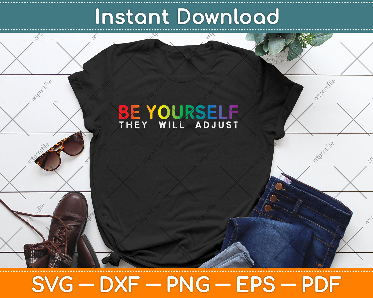 Be Yourself They Will Be Rainbow Flag Gay Pride Ally LGBTQ Svg Digital Cutting File