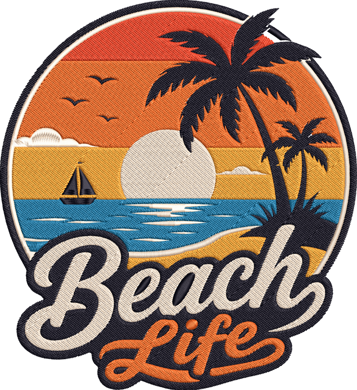 Beach Life Embroidery Design, Tropical Beach Sunset Machine Embroidery Pattern, Palm Trees Ocean Waves Beach Life Embroidery Design